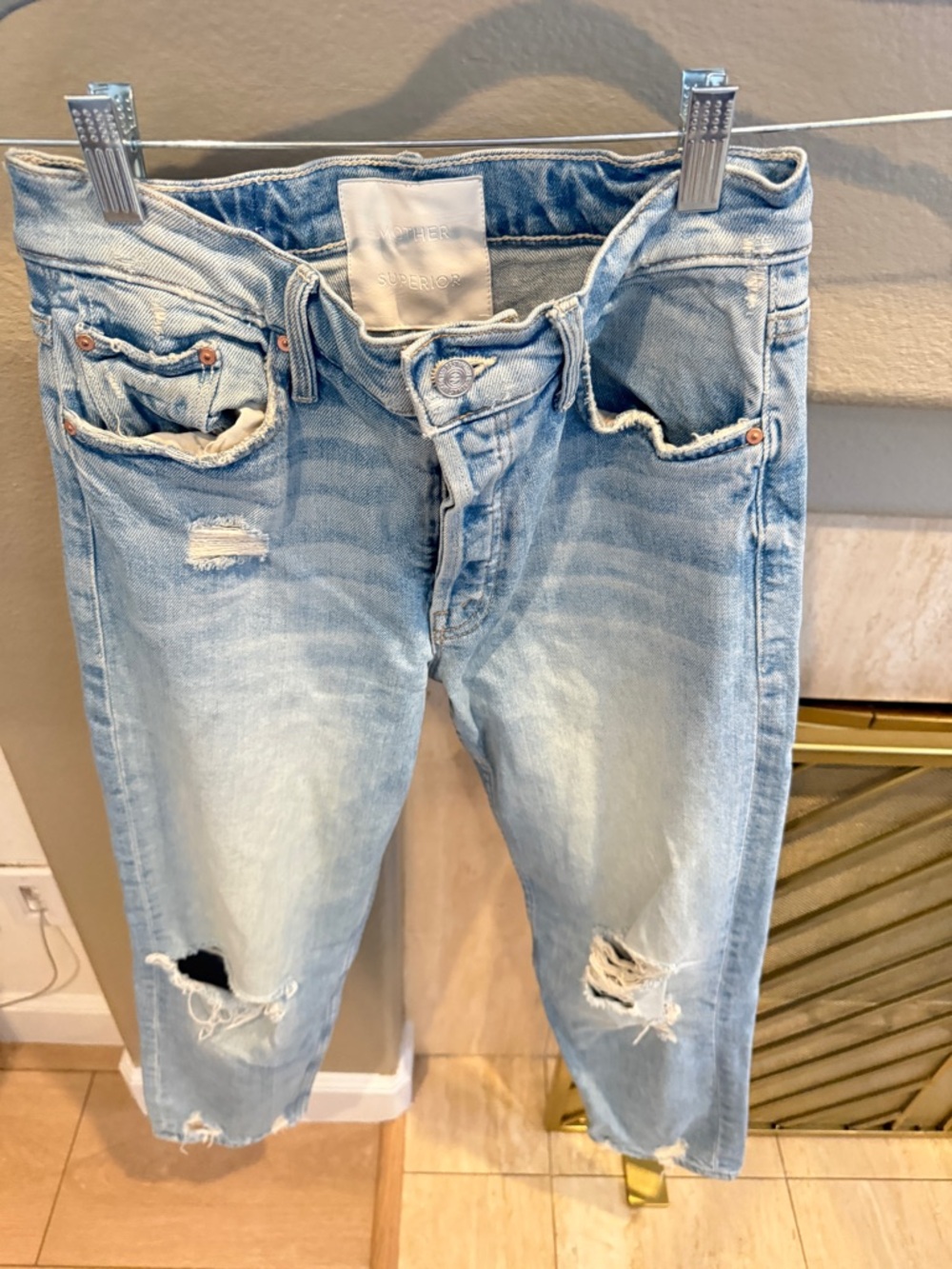 Mother The TomCat - The Confession Light Wash Distressed Straight Jeans Size 27
